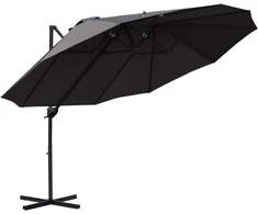 Outsunny Dvigubas sodo skėtis XXL, reguliuojamas sodo skėtis - Tamsiai pilka 440 x 270 x 250 cm