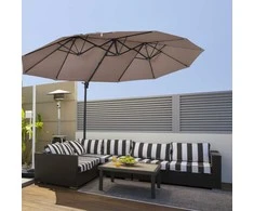 Outsunny Dvigubas sodo skėtis XXL, reguliuojamas sodo skėtis - Ruda 440 x 270 x 250 cm