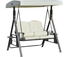 "Outsunny" dvivietės supynės "Hollywood" Jaukios sodo supynės su stogeliu nuo saulės, pagalvėlėmis ir dėže, metalas, poliesteris, smėlio spalvos, 162x118x173cm