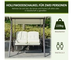 "Outsunny" dvivietės supynės "Hollywood" Jaukios sodo supynės su stogeliu nuo saulės, pagalvėlėmis ir dėže, metalas, poliesteris, smėlio spalvos, 162x118x173cm