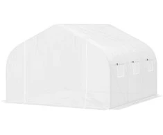 "Outsunny" folijos šiltnamis 3,5x3x3 m, apsaugotas nuo UV spindulių, su tinkliniu langu, atsparus vėjui, skirtas sodui ir balkonui, metalinis, baltas