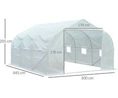 "Outsunny" folijos šiltnamis 4,45x2,99x2,05 m, apsaugotas nuo UV spindulių, su tinkliniu langu, atsparus vėjui, metalinis, baltas