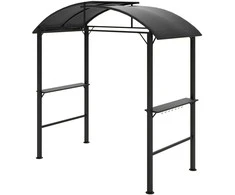 "Outsunny" grilio paviljonas 233 x 110 x 235 cm vėjo nepraleidžiantis sodo paviljonas su dvigubu stogu, lentynos, pavėsinės su apsauga nuo UV spindulių, plieno BBQ paviljonas, sodo palapinė grilio palapinė vakarėliams, tamsiai pilka