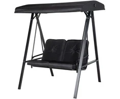 "Outsunny Hollywood" supynės 2 vietų sodo supynės su reguliuojamu stogu, pagalvėlėmis, supamojo suolo keliamoji galia iki 220 kg, skirtos sodui, balkonui, juodos spalvos, 145 x 116 x 172 cm