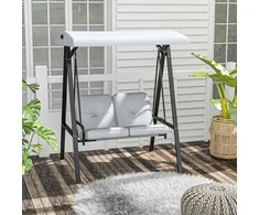 "Outsunny Hollywood" supynės 2 vietų sodo supynės su reguliuojamu stogeliu, pagalvėlėmis, supamojo suolelio keliamoji galia iki 220 kg, skirtos sodui, balkonui, pilkos spalvos, 145 x 116 x 172 cm