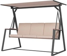 "Outsunny Hollywood Swing" 3 vietų supamasis suolas su pagalvėlėmis ir reguliuojamu stogu, iki 300 kg, chaki spalvos, 205x130x175 cm