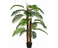 Outsunny HOMCOM Dirbtinė palmė, 120 cm, tikroviškas dirbtinis augalas, skirtas auginti namuose ir lauke, plastikiniame vazone