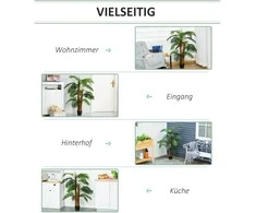 Outsunny HOMCOM Dirbtinė palmė, 120 cm, tikroviškas dirbtinis augalas, skirtas auginti namuose ir lauke, plastikiniame vazone