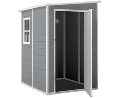 Outsunny sodo namelis, 1,54 m³, su vienšlaičiu stogu, 122 x 149 x 192/177 cm, rakinamas sandėliukas su langais, dviračių garažas, aliumininė sodo spinta, skirta kiemui, sodui, pilkos spalvos