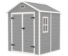 Outsunny įrankių namelis 2,4m², vandeniui atsparus sodo namelis su grindimis, šlaitinis stogas, 182x151x219/181 cm, įrankių namelis su užrakinamomis durimis, langas, dviračių garažas, aliuminio sodo spinta, kiemui, sodui, pilkas