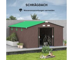 Outsunny sodo namelis 12,4 m², sodo namelis su vienšlaičiu stogu, stumdomos durys, pamatas, 340 x 386 x 200 cm, įrankių namelis iš cinkuoto plieno, atsparus oro sąlygoms, sodui, rudas