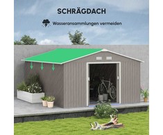 Outsunny įrankių namelis 12,4 m², sodo namelis su šlaitiniu stogu, stumdomomis durimis, pagrindu, 340 x 386 x 200 cm, cinkuoto plieno pašiūrė, atspari oro sąlygoms, šviesiai pilka