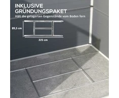 Outsunny įrankių namelis 4,1 m³, sodo namelis su vienšlaičiu stogu, 240 x 190 x 180/228 cm, rakinamas įrankių sandėliukas su durimis, langu, garažu dviračiams, sodo spinta iš aliuminio, kiemui, sodui, pilkas