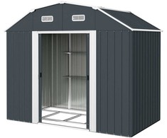 "Outsunny" įrankių stoginė plieninė 2,7 m² įrankių stoginė UV apsauga sodo spintelė 2 stumdomos durys lentynos pagrindas tamsiai pilka 238x132x198,5 cm