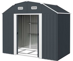 "Outsunny" įrankių stoginė plieninė 2,7 m² įrankių stoginė UV apsauga sodo spintelė 2 stumdomos durys lentynos pagrindas tamsiai pilka 238x132x198,5 cm