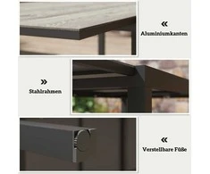 Outsunny Ištraukiamas Sodo Stalas Valgomojo Stalas 6-8 asmenims, 160/240 x 90 cm Aliuminio Balkono Stalas Medžio Išvaizda, Atsparus Oro Sąlygoms Terasos Stalas Lauko Bufeto Stalas Sode, Terasoje, Balkone, Pilka