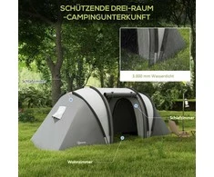 "Outsunny" kempingo palapinė 4-5 žmonėms, lengva, vandenį atstumianti šeimos palapinė su 3 kambarių šoninių durų langu, palapinė su 3000 mm vandens stulpeliu, tunelinė palapinė, kupolinė palapinė, skirta kempingams, kelionėms į sodą