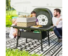 Outsunny stovyklavimo stalas, sulankstomas iškylų stalas su krepšiu daiktams, krepšiu nešiojimui, reguliuojamo aukščio sulankstomas stalas, sodo vakarėliams, stovyklavimui, kepsninėms, aliuminis, juodas