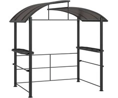 "Outsunny" kepsninės paviljonas su apsauga nuo liepsnos stogas BBQ paviljonas 2 lentynos apsauga nuo UV spindulių pavėsinė sodo balkonas plienas PC tamsiai pilka 240x150x230cm