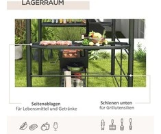 "Outsunny" kepsninės paviljonas su apsauga nuo liepsnos stogas BBQ paviljonas 2 lentynos apsauga nuo UV spindulių pavėsinė sodo balkonas plienas PC tamsiai pilka 240x150x230cm
