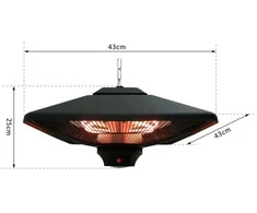 Outsunny terasos šildytuvas, montuojamas prie lubų, su nuotolinio valdymo pultu ir LED apšvietimu, 2000 W, 43x43x25 cm