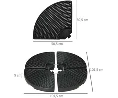 Outsunny Konsolinio skėčio svoris Konsolinio skėčio svoris, atsparus atmosferos poveikiui, 52 kg vandens/68 kg smėlio, HDPE