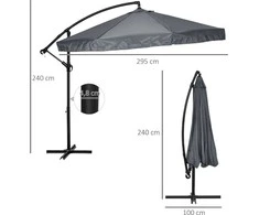 "Outsunny" konsolinis skėtis 295x295cm skėtis rankinis alkūninis tinklelis nuo uodų 360° pasukamas sodo skėtis 8 asmenų skėtis balkonas plieno poliesteris