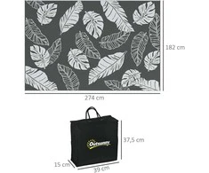 Lauko kilimas Outsunny, atsparus oro sąlygoms plastikinis kilimas, dvipusis dizainas balkonui ir terasai, pilka+balta, 182x274cm