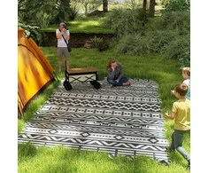 "Outsunny" lauko kilimas tvirtas oro sąlygoms atsparus lauko kilimas, sulankstomas kilimas su boho stiliumi, lauko kilimas gyvenamajam kambariui balkonas sodas terasa vonios kambarys prieškambaris virtuvė, 182 x 274 cm tamsiai pilka+balta