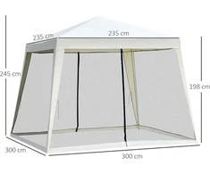 Outsunny Lauko pavėsinė su tinkleliu nuo uodų - kreminė balta 3 x 3 m
