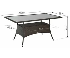 Outsunny valgomojo stalas sodo stalas stiklinis stalas polirotango+grūdintas stiklas rudas+juodas 150x85x74cm