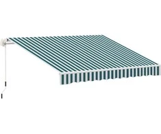 Outsunny Markizė su rankine alkūne, tvirtinimas prie sienos - Balta su Žalia 395 x 245 cm