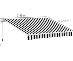 Outsunny Markizė su rankine rankena - balta su mėlyna 395 x 245 cm