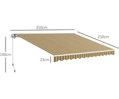 Outsunny Markizė su rankiniu alkūniniu mechanizmu 3,5 x 2,5 m Geltona su Pilka