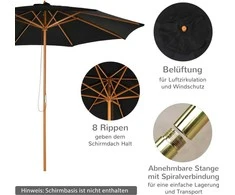 Outsunny medinis skėtis nuo saulės 300 cm, sodo skėtis, balkono skėtis iš bambuko, juodas, tvirtas ir elegantiškas