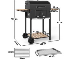 Outsunny mobilus nerūdijančio plieno kepsninė, vežimėlis su dangčiu, termometru, grotelėmis, ratukais, reguliuojama rankena ir anglių loveliu, grilis su medine lentyna, BBQ rūkykla kempingui ir sodui, 112x58x107cm