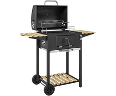 Outsunny mobilus nerūdijančio plieno kepsninė, vežimėlis su dangčiu, termometru, grotelėmis, ratukais, reguliuojama rankena ir anglių loveliu, grilis su medine lentyna, BBQ rūkykla kempingui ir sodui, 112x58x107cm