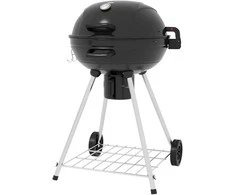 "Outsunny" medžio anglių kepsninė, BBQ kempingo kepsninė su grotelėmis, ratukais, lentyna, pelenų gaudykle, integruotu termometru, metalinė