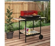 "Outsunny" medžio anglių kepsninė iš metalo BBQ rūkykla su ratukais, reguliuojamo aukščio grotelės, malkų stovas, mobili kepsninė ant vežimėlio, medžio anglių kepsninė, medžio anglių kepsninė, skirta kepsniams stovyklaujant, terasoje, 103x47x95 cm