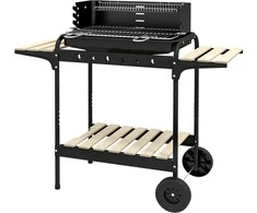 "Outsunny" medžio anglių kepsninė iš metalo BBQ rūkykla su ratukais, reguliuojamo aukščio grotelės, malkų stovas, mobili kepsninė ant vežimėlio, medžio anglių kepsninė, medžio anglių kepsninė, skirta kepsniams stovyklaujant, terasoje, 103x47x95 cm
