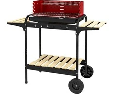 "Outsunny" medžio anglių kepsninė iš metalo BBQ rūkykla su ratukais, reguliuojamo aukščio grotelės, malkų stovas, mobili kepsninė ant vežimėlio, medžio anglių kepsninė, medžio anglių kepsninė, skirta kepsniams stovyklaujant, terasoje, 103x47x95 cm