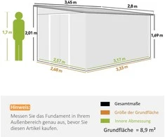 Outsunny Metal Garden Sheds Sloping Roof Lockable Double Door 2.8 x 3.45 x 2.01m Žalias