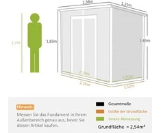 Outsunny metalinis sodo namelis 2,4 x 1,3 m, vandeniui atspari sandėliukas, sodo įrankių namelis, pilkas