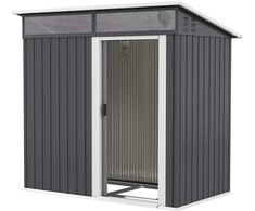 Outsunny metalinis sodo namelis 1,9m² 195x122x182cm, įrankių pašiūrė su pamatu, šlaitinis stogas, langai, stumdomos durys, tamsiai pilkas