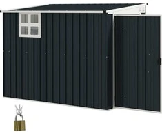 "Outsunny" metalinė įrankių stoginė 2,7m² 128x231x181cm įrankių stoginė su vienšlaičiu stogu, langu, rakinamomis durimis, atspari atmosferos poveikiui, sodo stoginė lauko sodo stoginė, skirta kiemo lauko teritorijai, tamsiai pilka