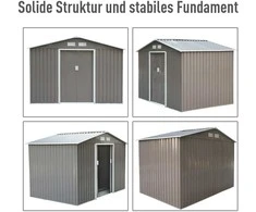 Outsunny Metalinė pavėsinė, sodo namelis su pamatais, įrankių stoginė, atspari oro sąlygoms, pilka, 277x195x192cm