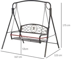 Outsunny Metalinės sodo sūpynės 2 žmonėms - bronza 167 x 123 x 175 cm
