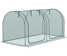 "Outsunny" mini šiltnamis 2,49x1,2 m dydžio augalų apsaugos palapinė su durimis, skirta sodui ir balkonui, plieno rėmas ir HDPE tinklas, tamsiai žalia