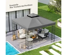 Outsunny "Outsuuny" 3 x 3 m pavėsinės atsarginis stogas, neperšlampamas pavėsinės stogas, dviguba sodo pavėsinės stogo danga, atsarginės dalys iš Oksfordo audinio, 370 g/m², tamsiai pilkos spalvos
