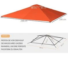 Outsunny atsarginis stogas pavėsinei, apsauga nuo saulės, poliesterio danga, oranžinė, 2,98 x 2,95 m